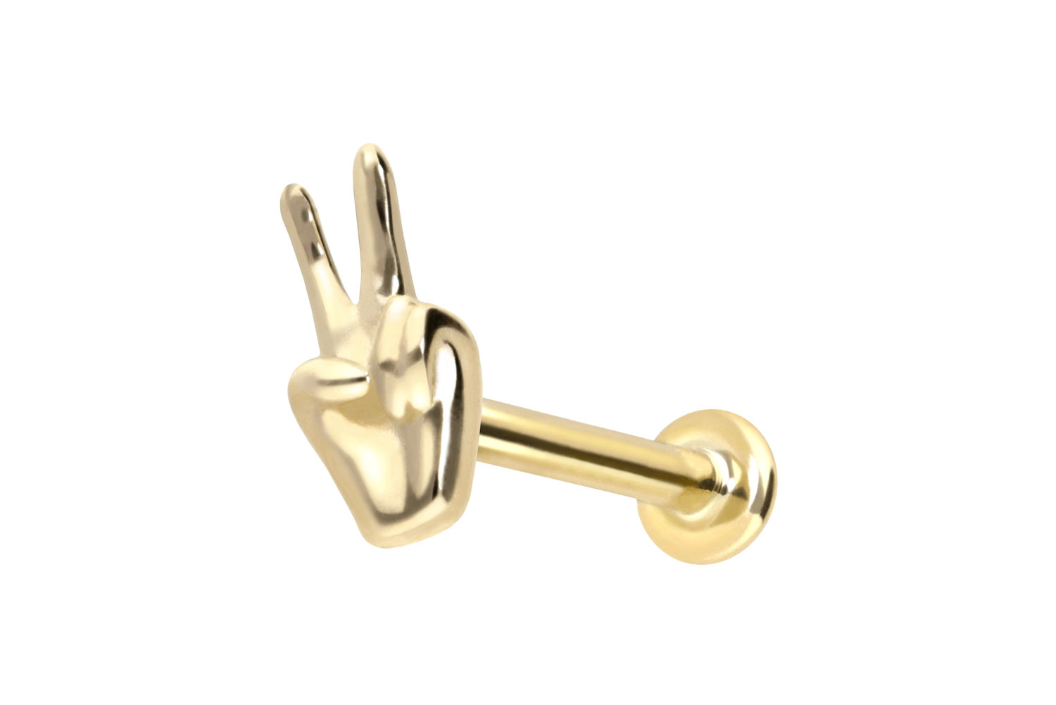 14 Karat Gold Labret Piercing mit Push Fit PEACE-ZEICHEN